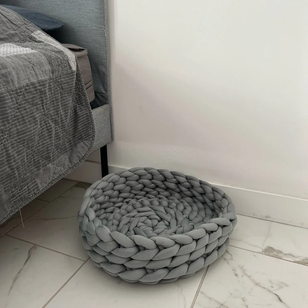 Chunky Knit Pet Basket, Machine Washable Cotton Cat/Dog Bed or Home Decor